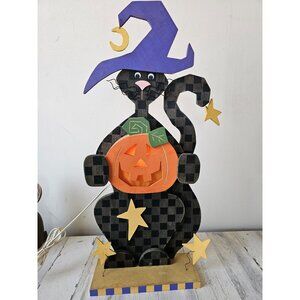 vintage Terrys village vintage wooden cat 28" Halloween prop light up pumpkin la